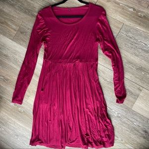 Wine Red Long Sleeve Dress